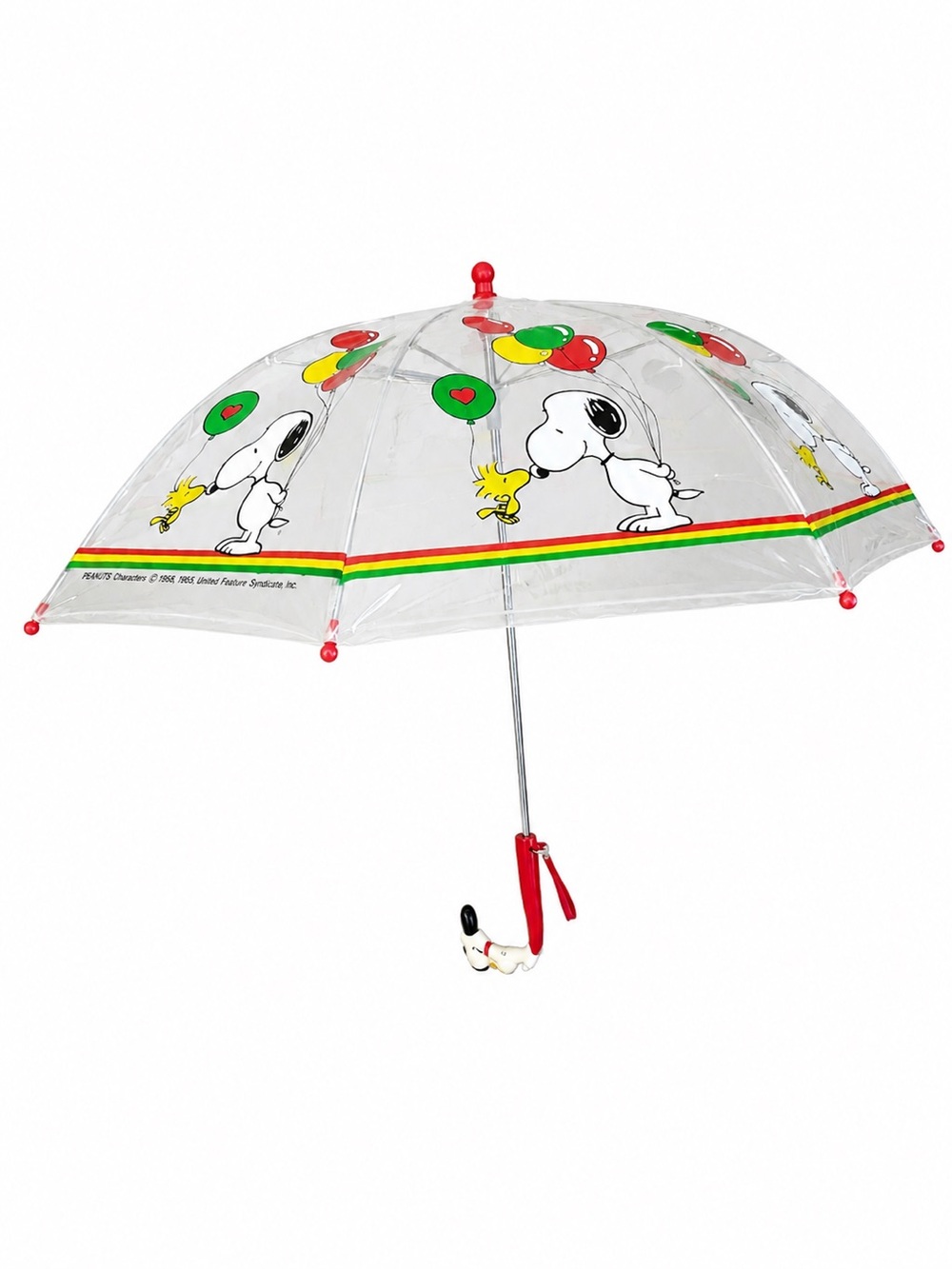 Vintage 1965 Peanuts Snoopy Woodstock Clear Bubble Umbrella Red Snoopy Handle